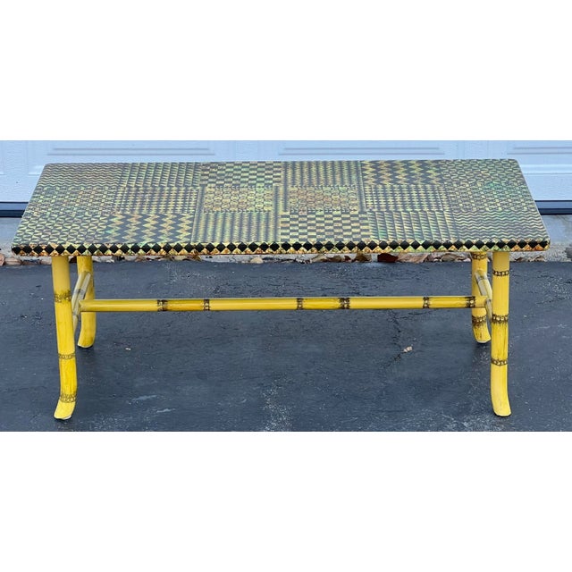 Mid-Century Modern Italian Piero Fornasetti Mosaic Faux Bamboo Coffee Table For Sale - Image 3 of 12