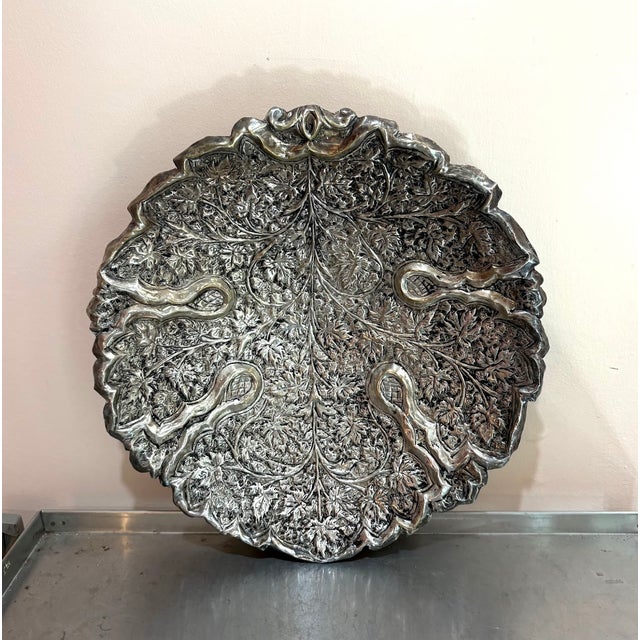 Art Nouveau Large Silverplate Ball-Foot Platter For Sale - Image 3 of 4