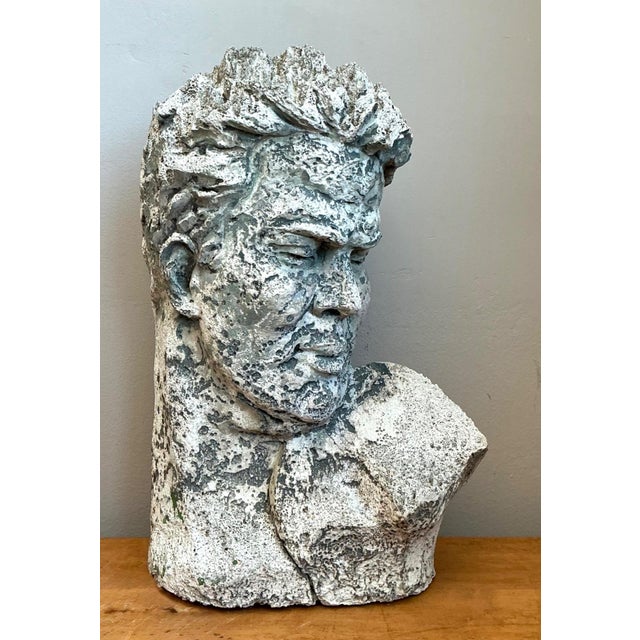 Mid-Century Modern Vintage Weathered Stone Bust Wall Sculpture For Sale - Image 3 of 14