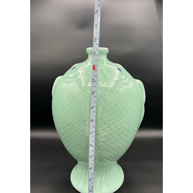 Ceramic Late 20th Century 13.6" Qianlong Marked Chinese Celadon Glaze Porcelain Double Fish Vase Bottle For Sale - Image 7 of 8