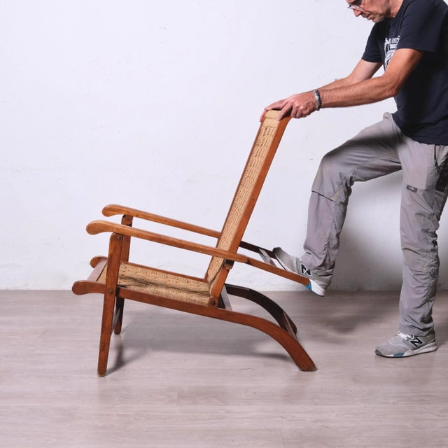 1950s Vintage Italian Deck Chair in Beech and Jute, 1950s For Sale - Image 5 of 18