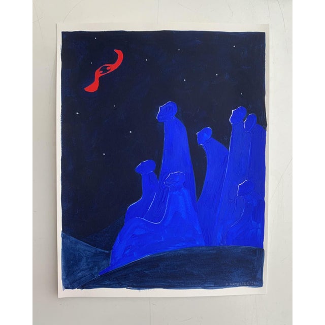 Early 21st Century Waleria Matelska, Starry Night, 2024, Acrylic on Paper For Sale - Image 5 of 6