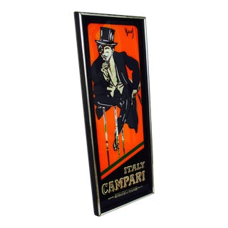Art Deco Mirror Campari Italy Glass Mirrored Bar Advertising Sign For Sale