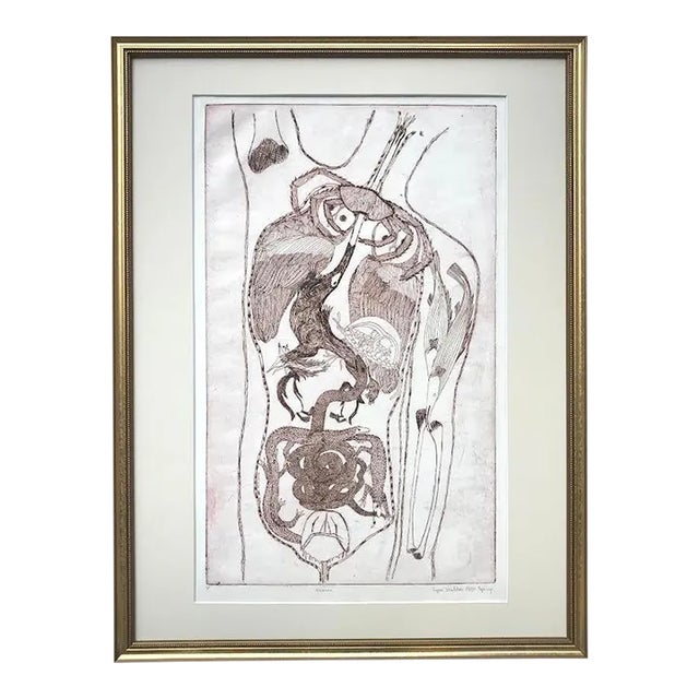 Vintage Original Expressionist Etching "Viscera" by Lynn Sheldon 1980 For Sale