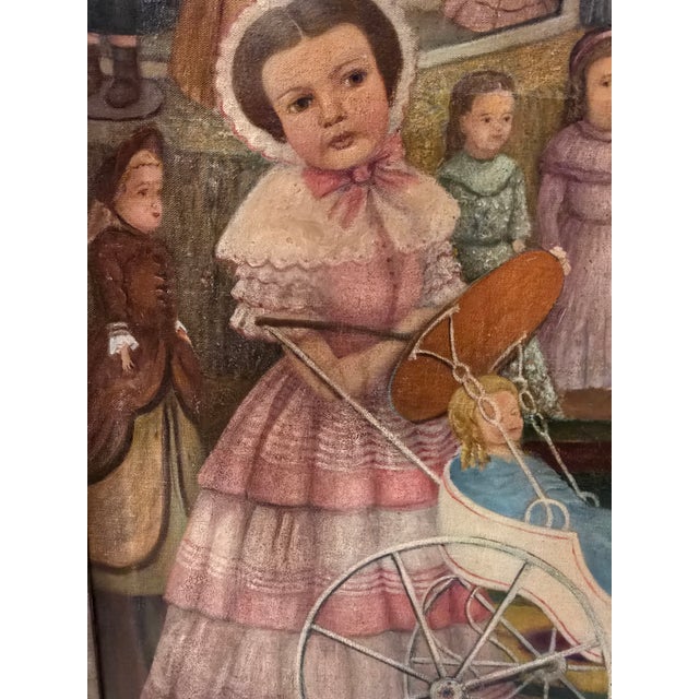 A rare signed antique painting of a magnificent doll palace in exquisite quality. Masterfully painted in a large canvas...