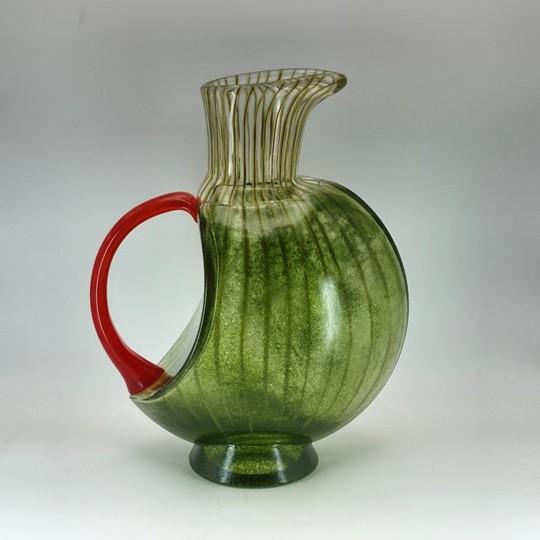 Kosta Boda "Corfu" by Kjell Engman Art Glass Jug (Green With Orange Handle) Signed #7080512 For Sale - Image 10 of 18