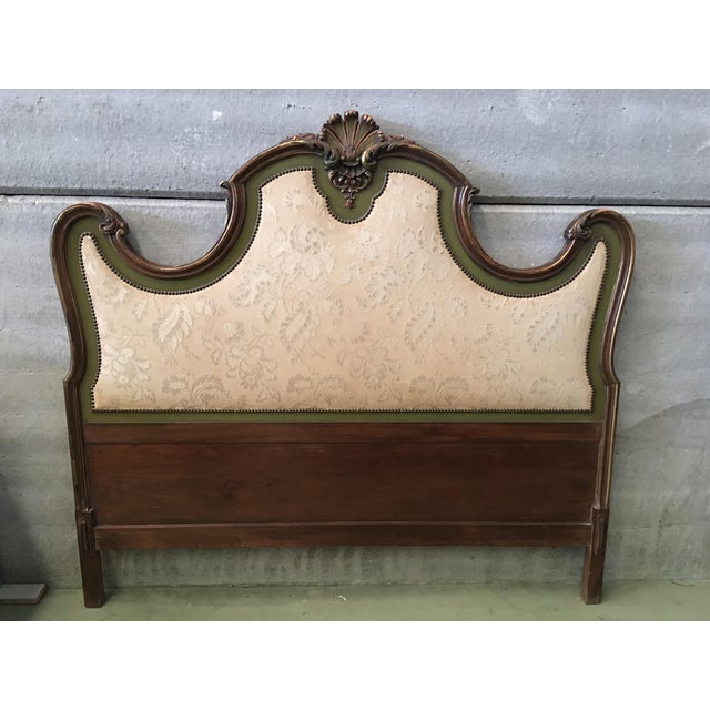 Baroque 20th Century Italian Baroque Style Carved and Gilded Wood with Fabric Headboard For Sale - Image 3 of 6