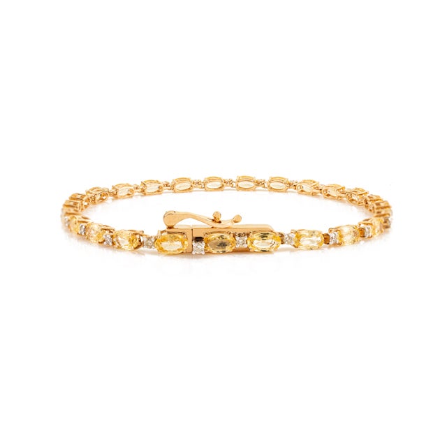 Metal Early 21st Century 7.56 Ct Yellow Sapphire & Diamond Tennis Bracelet in 14k Gold For Sale - Image 7 of 13