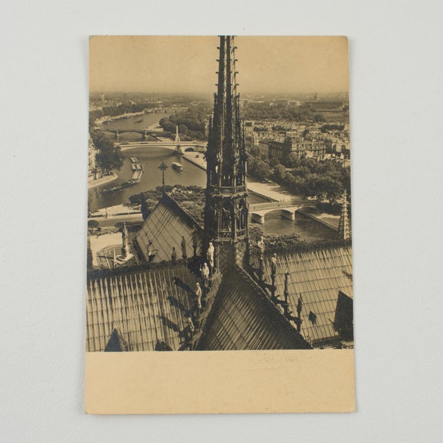 Art Deco Notre Dame Cathedral in Paris, Black and White Original Photography Postcard, Circa 1950 by Albert Monier For Sale - Image 3 of 4
