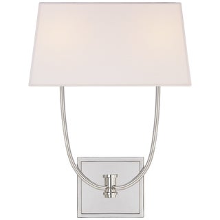 Chapman & Myers for Visual Comfort Signature Venini Double Sconce in Polished Nickel with Linen Shade For Sale