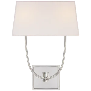 Chapman & Myers for Visual Comfort Signature Venini Double Sconce in Polished Nickel with Linen Shade