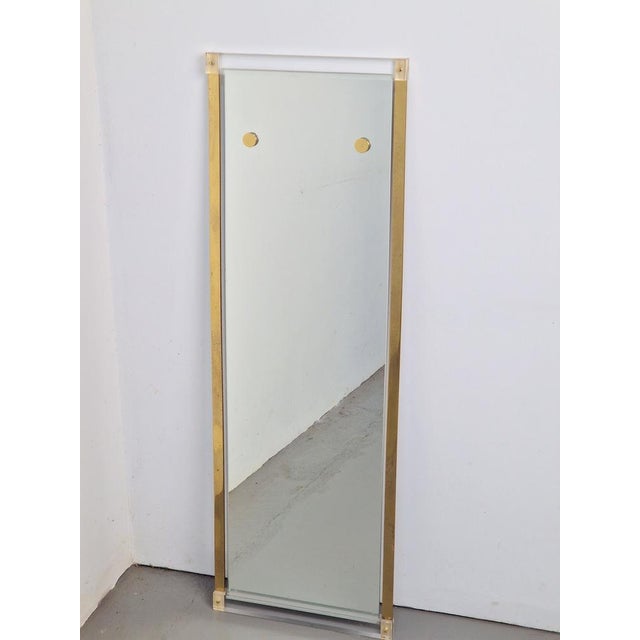 Metal Vintage Regency Style Brass & Acrylic Mirror, Italy, 1970s For Sale - Image 7 of 11