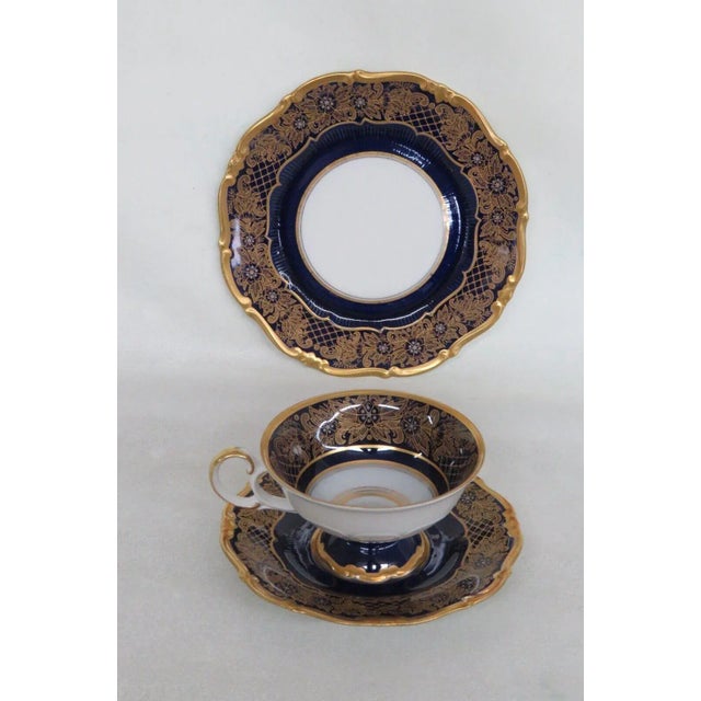 Mid-Century Modern Echt Weimar Germany Kobalt Dora Tea Cup Saucer and Dessert Plate Set For Sale - Image 3 of 10