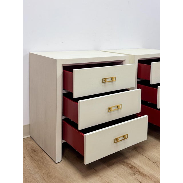 Early 20th Century Pair of Mitchell Gold + Bob Williams White Nightstands, Red Drawers For Sale - Image 9 of 14