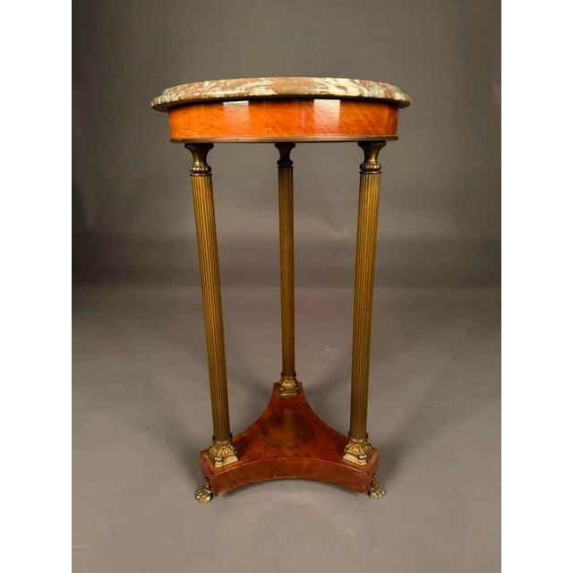 Italian Neoclassical Marble Top Lamp Table With Mahogany & Brass Base, Circa 1950 For Sale - Image 4 of 12
