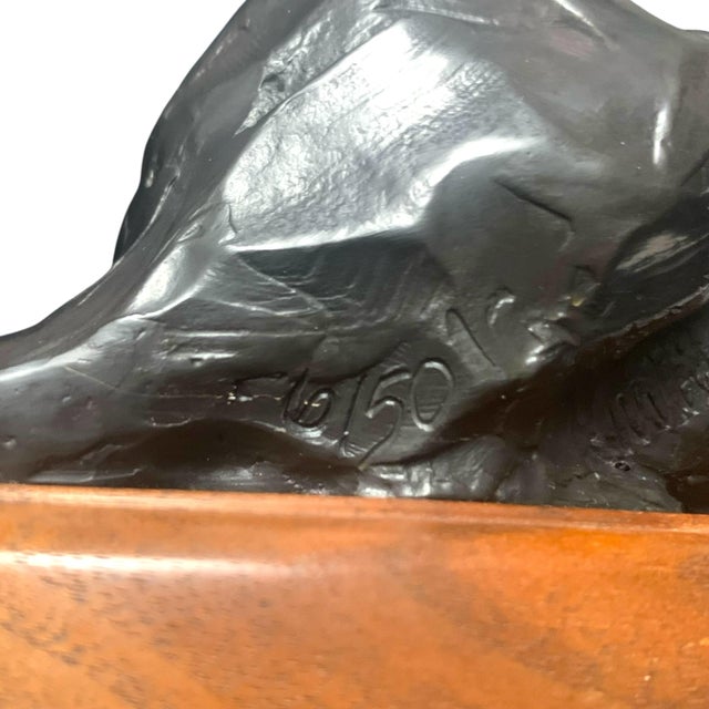 Cat Sculpture Bronze on Wood Base Feline Statue Signed and Numbered Vintage Gift For Sale - Image 10 of 11