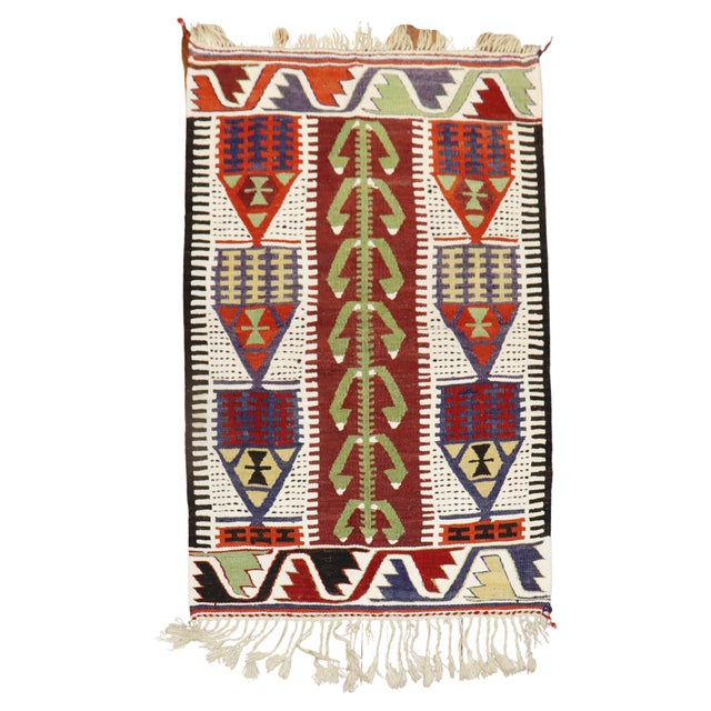 Mid 20th Century Zabihi CollectionTurkish Kilim Prayer Scatter Size Rug - 2'10" x 4'3" For Sale - Image 15 of 18