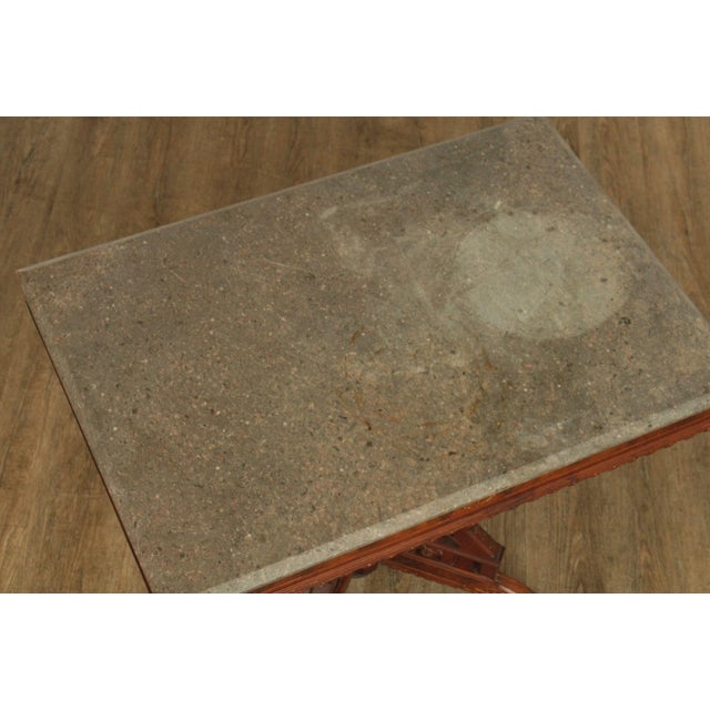 Brown Antique Victorian Eastlake Walnut Marble Top Parlor Table For Sale - Image 8 of 13