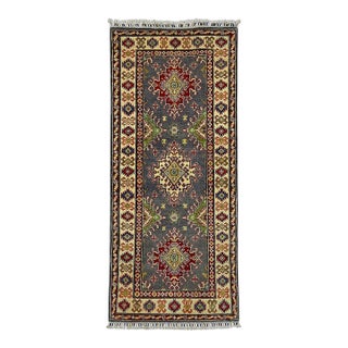 Gray and Beige Kazak-Style Tribal Runner Rug, 2'8" X 6'3" For Sale