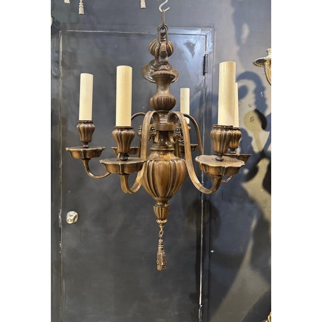 Edward F. Caldwell & Co. 1920 Caldwell Bronze Chandelier With Patina 6 Lights For Sale - Image 4 of 6