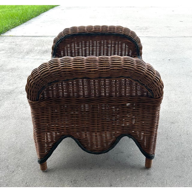 Coastal Large Vintage Tommy Bahama Style Wicker Ottoman For Sale - Image 3 of 3