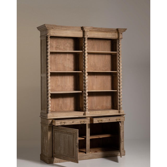19th Century France Weathered Honey Oak Carved Oak Glazed Bookcase Hutch For Sale - Image 9 of 11