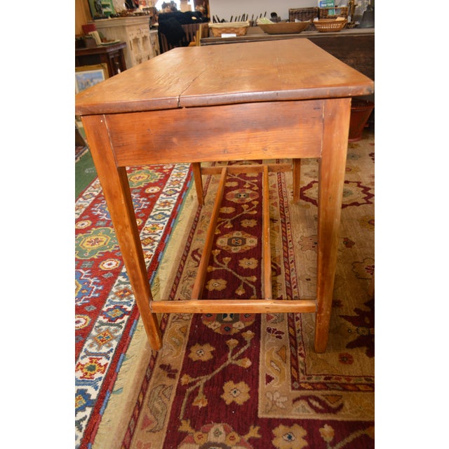 1920s Antique Rustic Pine Work / Side Farmhouse Kitchen Table With Long Drawer For Sale - Image 5 of 18