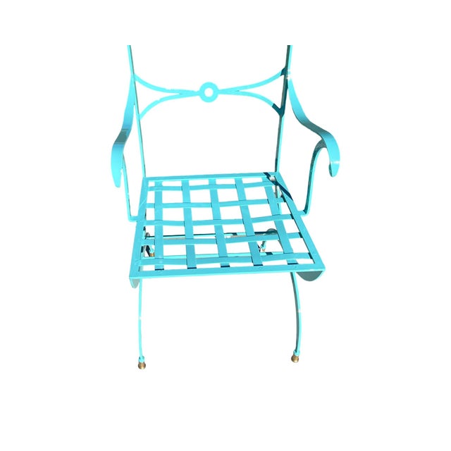 Vintage 1940s NeoClassical Art Deco French Patio Metal Outdoor Armchairs Restored Copper Attributed to Rene Prou For Sale - Image 4 of 12