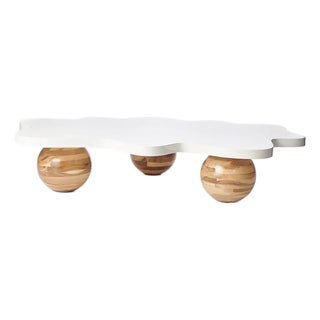 Wave Coffee Table, White Lacquer & Wood Table by Christian Siriano For Sale