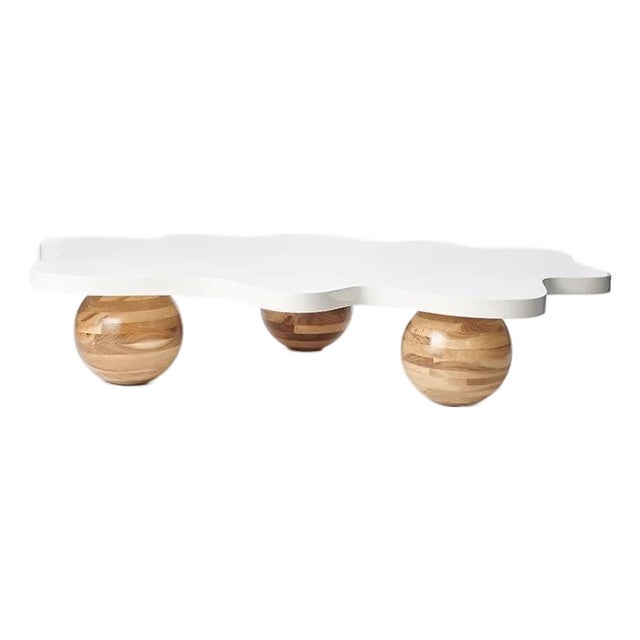 Wave Coffee Table, White Lacquer & Wood Table by Christian Siriano For Sale
