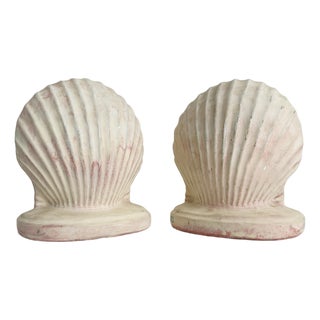Late 20th Century Plaster Seashell Bookends- A Pair For Sale