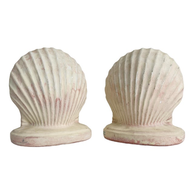 Late 20th Century Plaster Seashell Bookends- A Pair For Sale