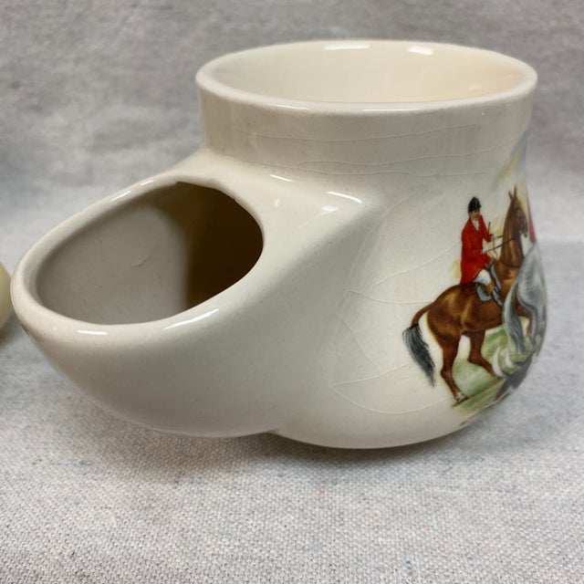 White Scuttle Shaving Mug English Fox Hunt Scene by Liverpool Road Pottery and Antique Brush - 2 Piece For Sale - Image 8 of 12