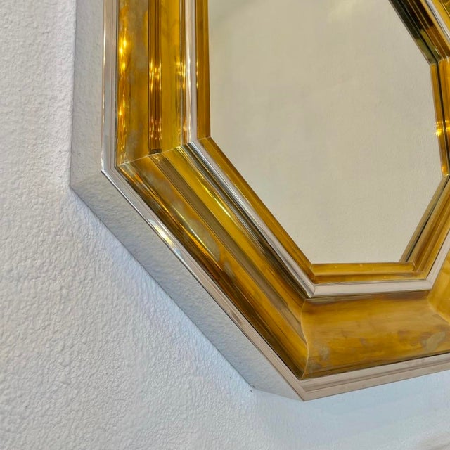 Monumental Octagonal Mirror in Chromed Steel and Brass attributed to Sandro Petti for Maison Jansen, Italy, 1970 For Sale - Image 3 of 8