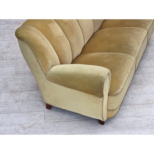 Danish Light Green Velour Three-Seater Sofa, 1960s For Sale - Image 14 of 18