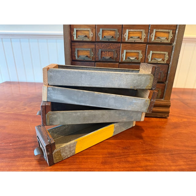Antique 32-Drawer Oak Hardware Parts Cabinet by W.C. Heller Co. For Sale - Image 15 of 17
