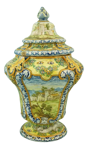 Neo-Renaissance Ceramic Potiche Vase from Castelli