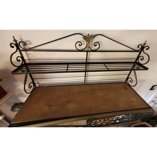 Early 20th Century Wrought Iron Baker’s Rack With Butcher Block Shelf & Wine Rack. By French Perfit Fils Ltd. For Sale - Image 18 of 18