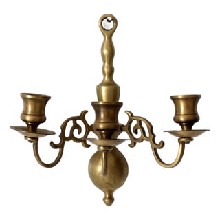 Vintage Brass Three Arm Wall Candle Sconce For Sale