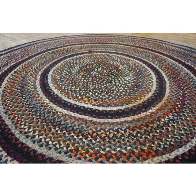 1930s 1930s Multicolor Geometric Folk Art Antique American Braided Rug 9'10'' X 9'10'' Oval Carpet For Sale - Image 5 of 12