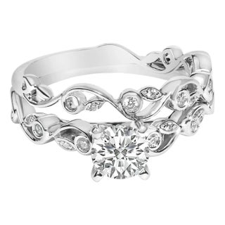 14K White Gold Lab Grown Diamond 1.0 Cttw Vintage Style Engagement Ring and Band Set - Ring - Size 7 For Sale