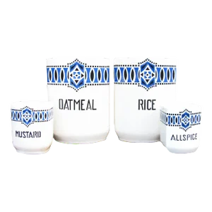 1920s / 1930s Czechoslovakian Blue & Cream Art Deco Canisters, Set of 4