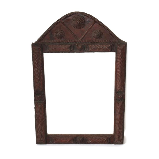 French Rare Antique French Tramp Art Mirror, 25" T X 16” W For Sale - Image 3 of 12