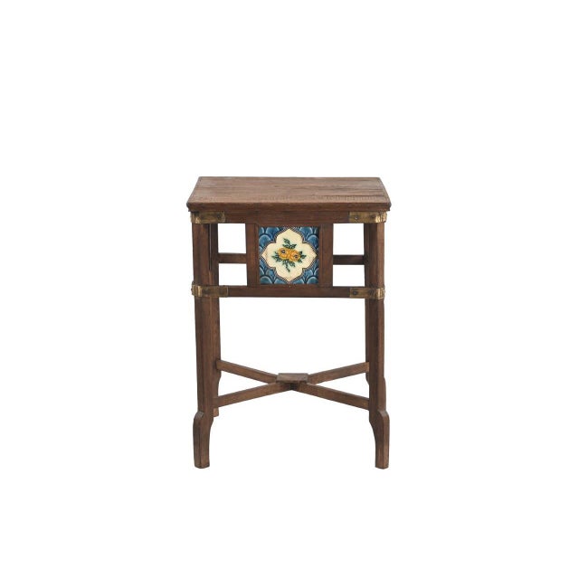 Farmhouse Vintage Indian Teakwood and Tile Side Table For Sale - Image 3 of 3