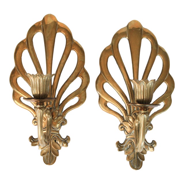 Vintage Brass Candleholder Wall Sconces Andrea by Sadek - A Pair For Sale