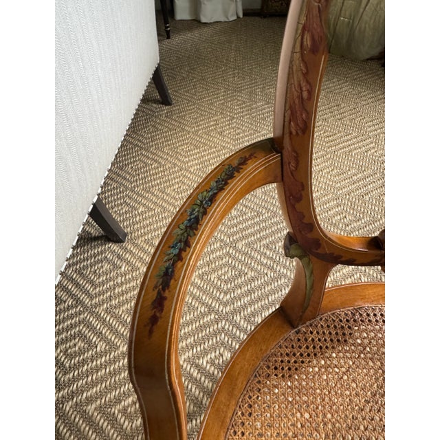 Late 19th Century Satinwood Oval Back Polychrome & Painted Armchair With "Prince of Wales Feathers" For Sale - Image 9 of 16