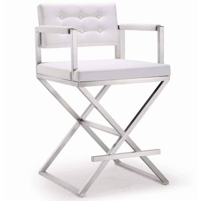Director White Vegan Leather & Steel Counter Stool For Sale - Image 11 of 11