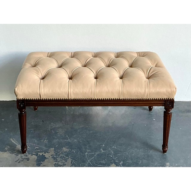 Vintage Regency Tufted Leather Bench For Sale - Image 11 of 11