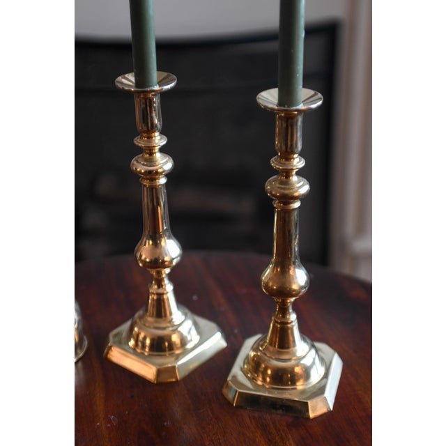 Late 19th Century Pair of Victorian English Brass Neoclassical Baluster Candlesticks 12.5" For Sale - Image 12 of 14