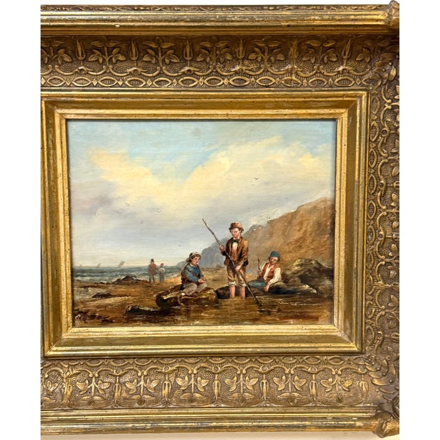 English Victorian Seascape of Boys Shrimping, Attributed to Matthew Thompson For Sale - Image 15 of 16